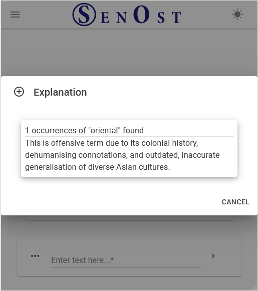 Explanation popup screenshot